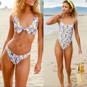 Forever 21 chain and belt print bikini swim bottom high leg Sz M